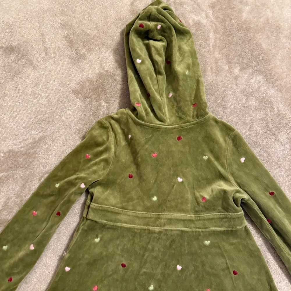 Gymboree Girls Olive Green Velour Hooded Heart Dress Long Sleeve Size 6